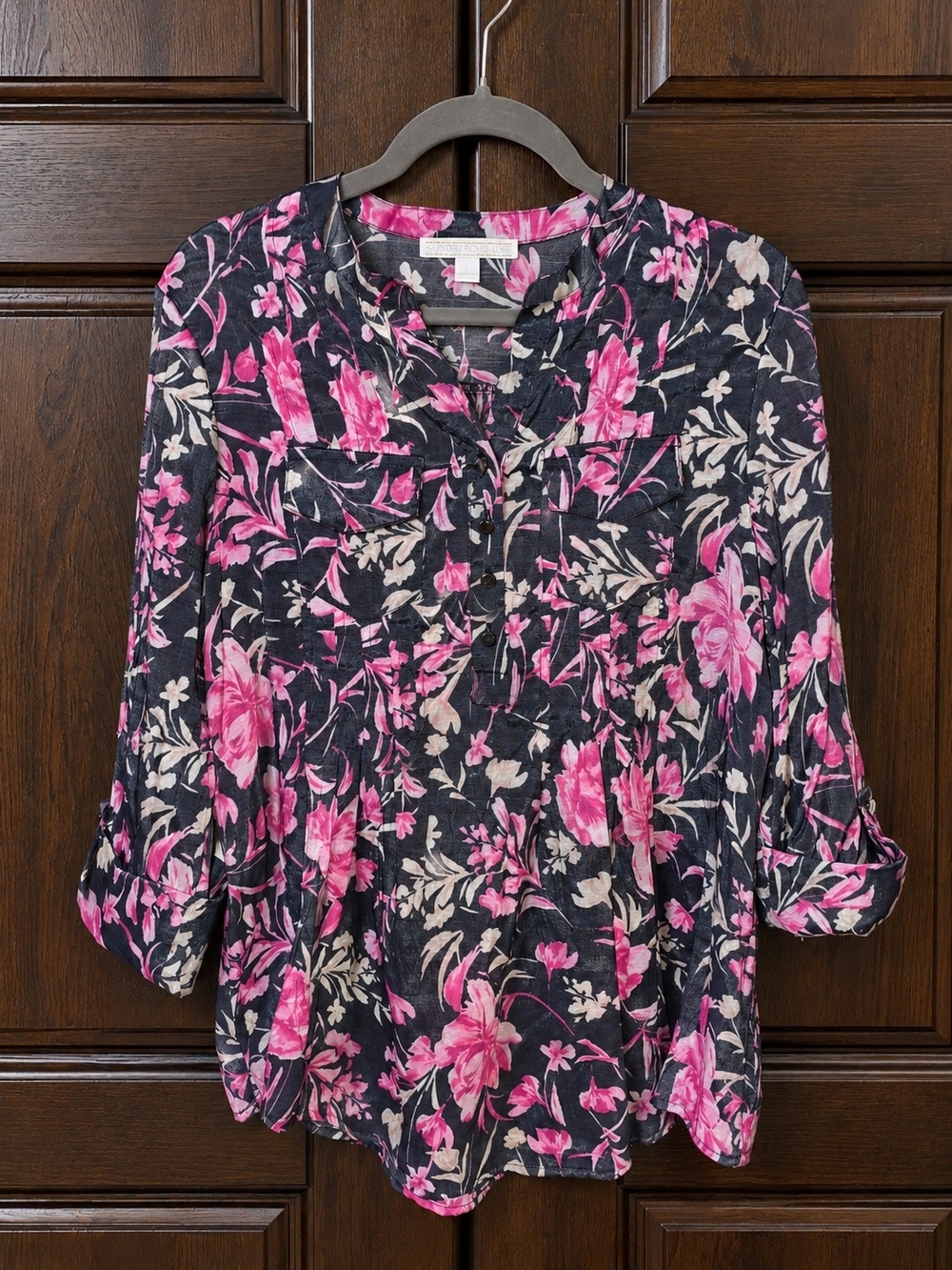 Juniper + Lime Pink Floral Tunic Blouse – Size Large